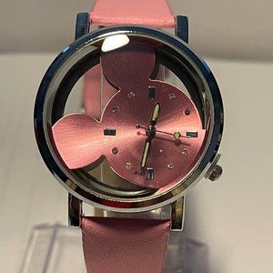 Mickey Mouse Hollowed Out Faux Leather Fashion Watch PINK !!!NEW!!!